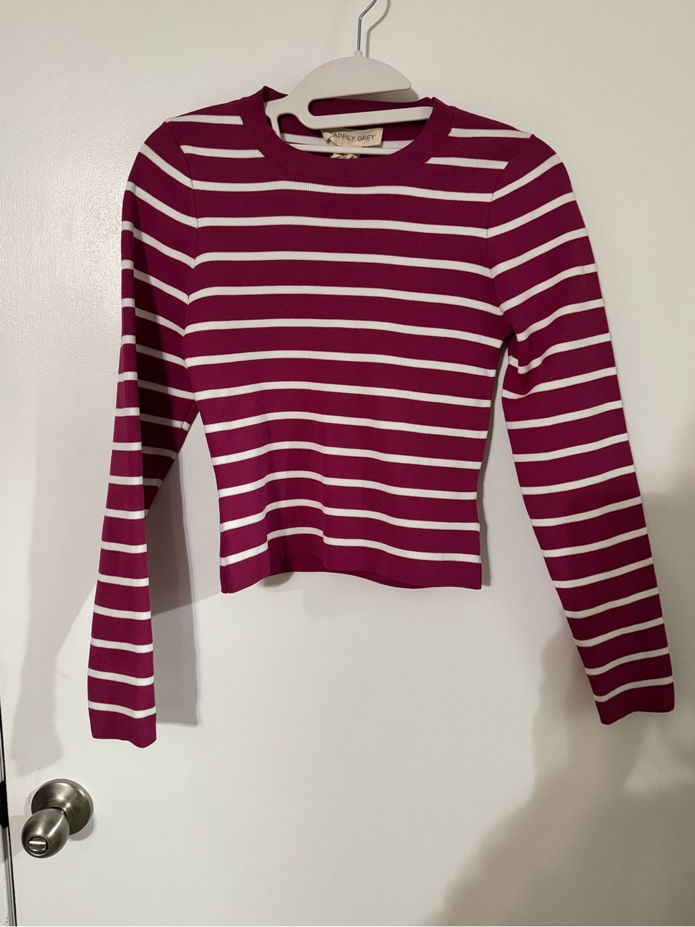Anly Grey Magenta and White Striped Long-Sleeve Tee